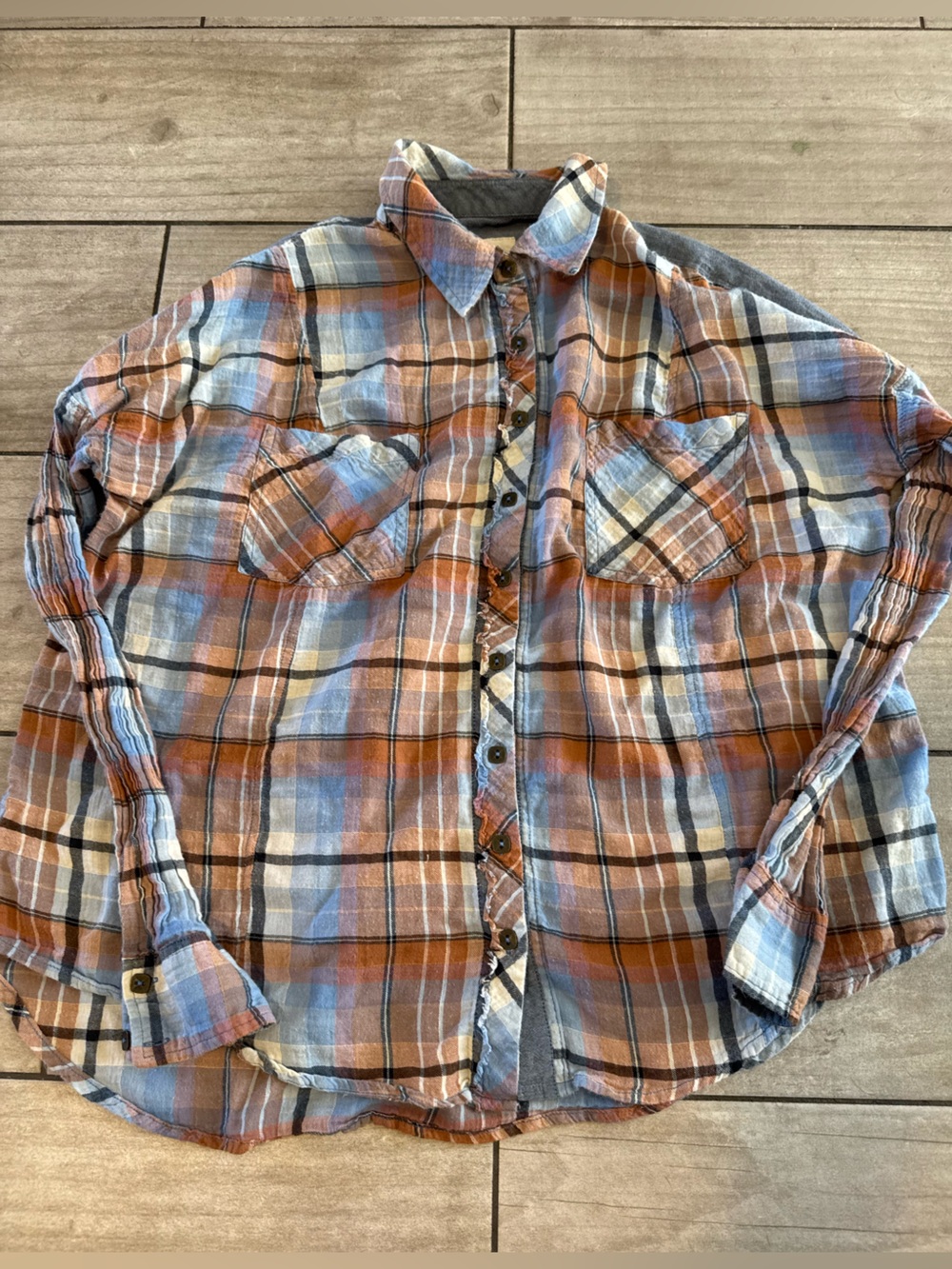 We The Free Womens Patched up plaid shirt Sz L